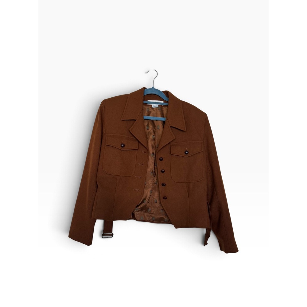 Jones New York Vintage Brown 100% Wool Cropped Jacket Blazer Made in USA Size 4